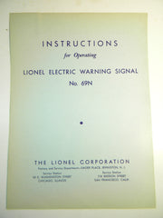 Lionel 69N Electric Warning Signal Instructions   Original