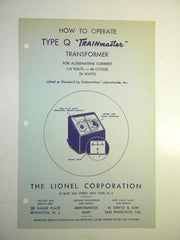 Lionel Type Q Transformer Instructions   Original