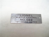 Lionel 022-34 O Gauge Switch Nameplate