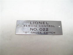 Lionel 022-34 O Gauge Switch Nameplate