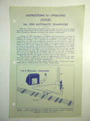 Lionel 80N Automatic Semaphore Instructions   Original