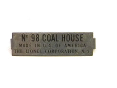 Lionel 98 Coal Bunker Nameplate