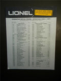 1971 LIONEL RETAIL PRICE LIST